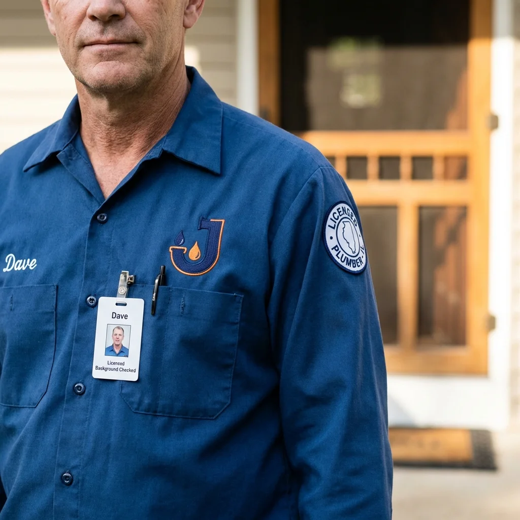Licensed plumber showing ID badge in Winterport, ME