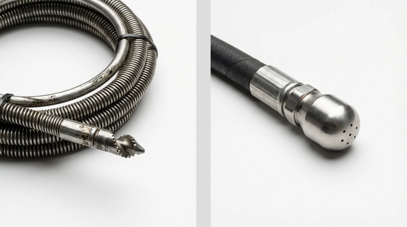 Drain snake cable and hydro jetting nozzle used for drain cleaning in Winterport, ME