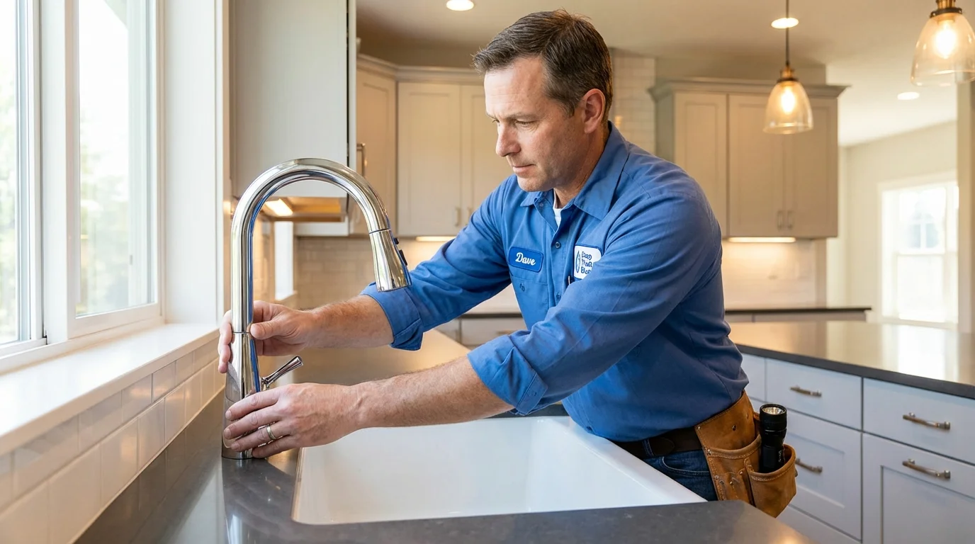 Kitchen faucet installation by Johns Plumbing LLC in Winterport