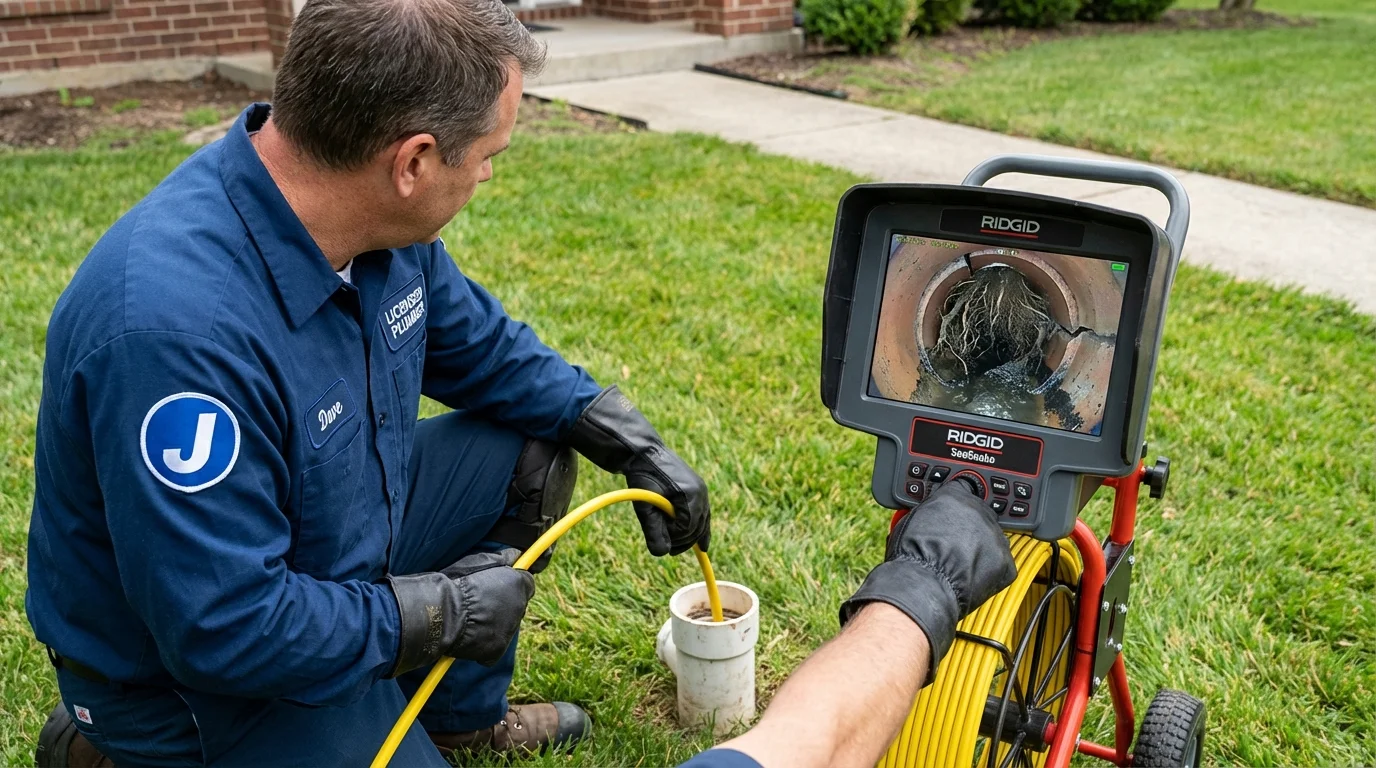 Sewer camera inspection being performed by Johns Plumbing LLC in Winterport