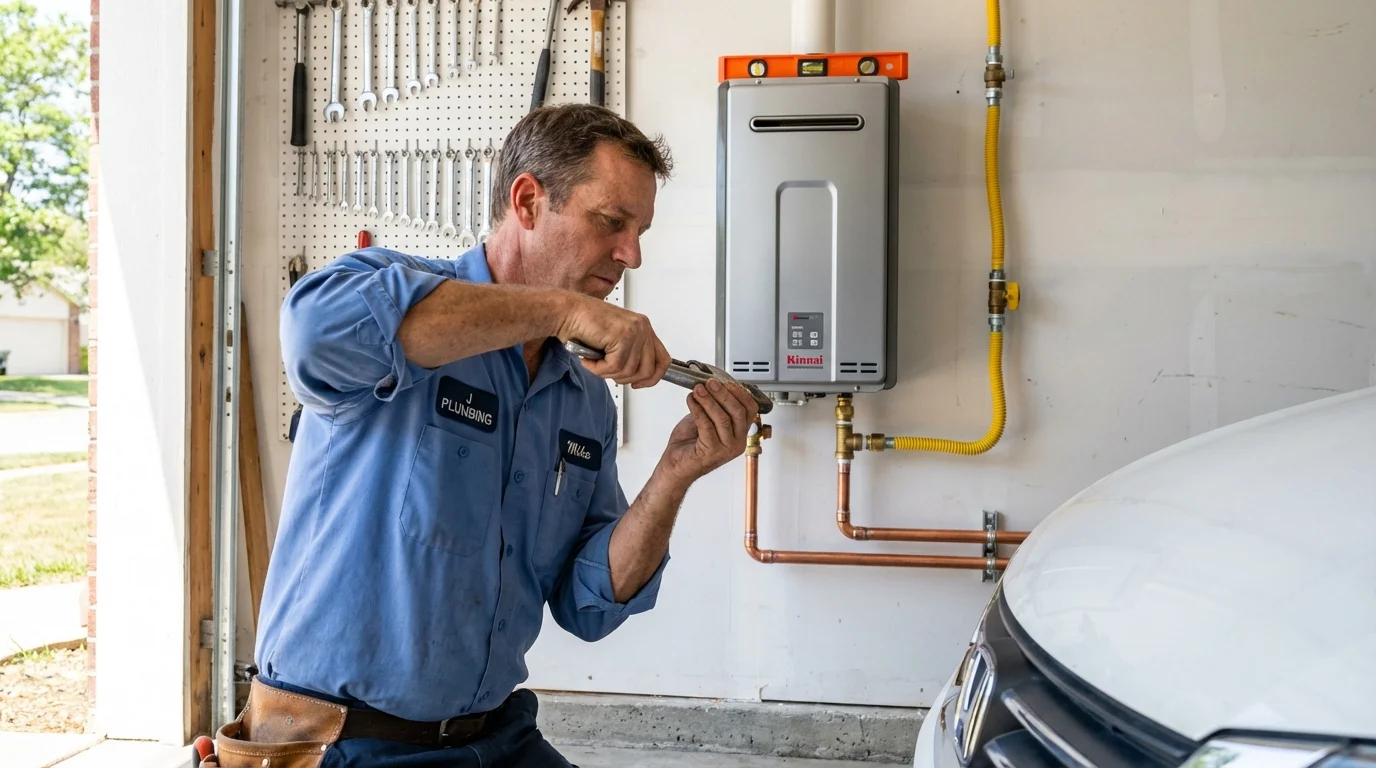 Tankless water heater installation by a Johns Plumbing LLC plumber in Winterport